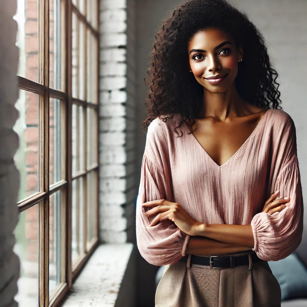 AI Black Woman in blush pink top